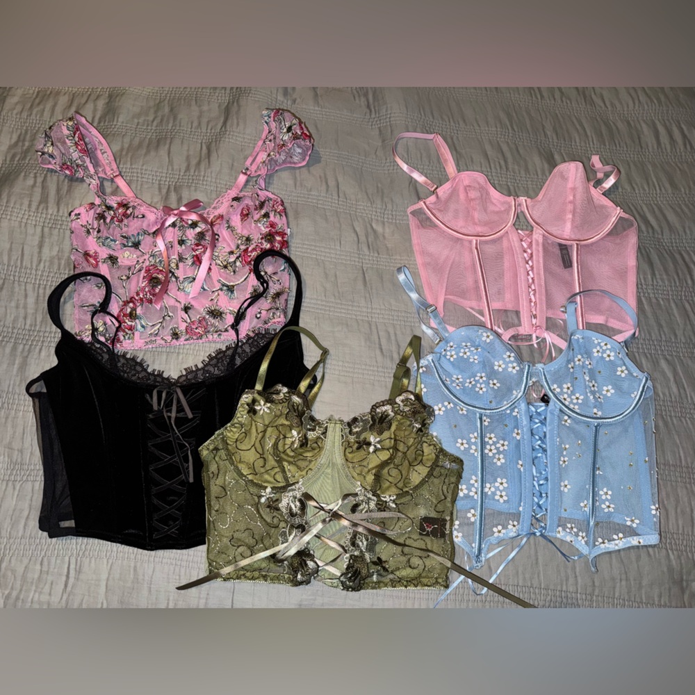Victoria's Secret Floral and Lace Corset Collection - Pink, Black, Green, Blue